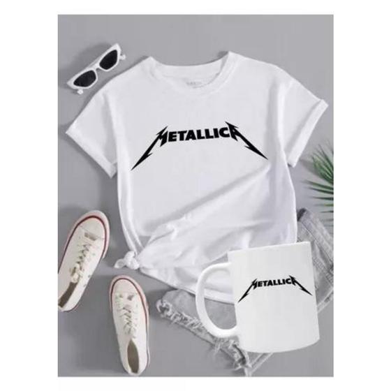 Imagem de Camiseta Baby Look Feminina Metallica + Caneca Banda De Rock