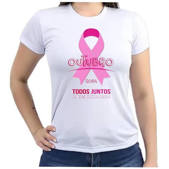 Imagem de Camiseta Baby look feminina outubro rosa prevenção câncer mama mulher