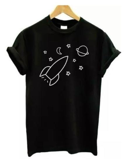 Imagem de Camiseta Baby Look Foguete Camisa Feminina Tumblr Universo