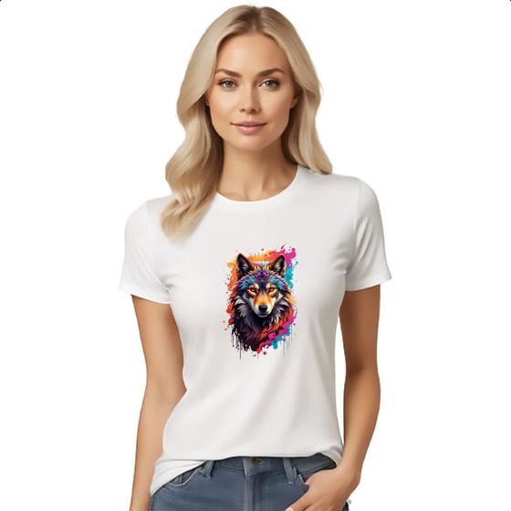 Imagem de Camiseta Baby Look Lobo arte nebulosa