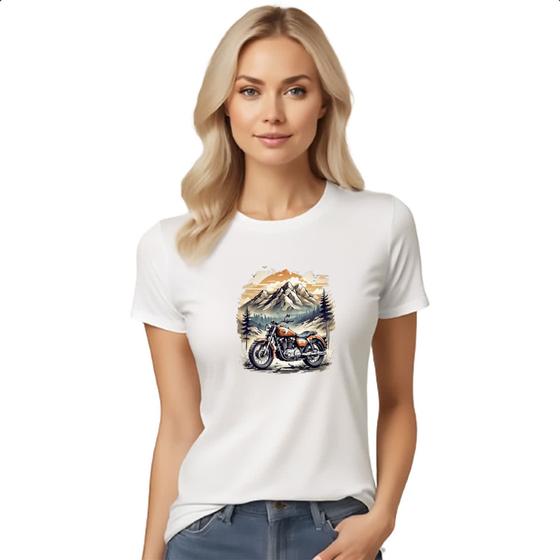 Imagem de Camiseta Baby Look Motocicleta vintage montanhas