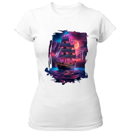 Imagem de Camiseta Baby Look Navio pirata noite purpura