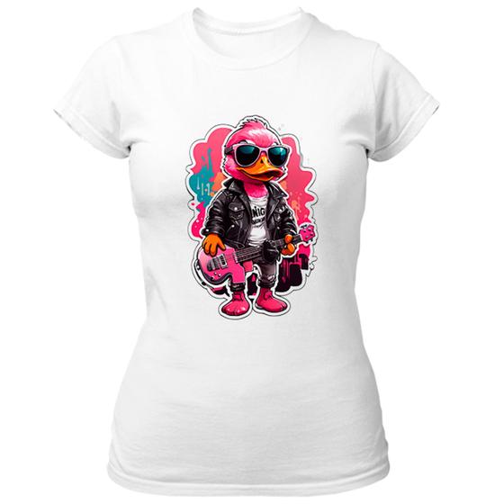 Imagem de Camiseta Baby Look Patinho Pink Guitarrista Rock