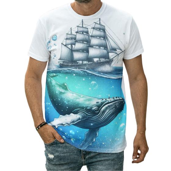 Imagem de Camiseta Baleia-jubarte Animal Mamífero Marinho Navio Arte