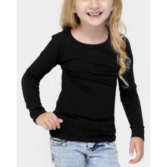 Imagem de Camiseta Básica blusa infantil Menino e Menina Preta Branca Manga Longa 100% algodão 2,3,4,6,8,10,