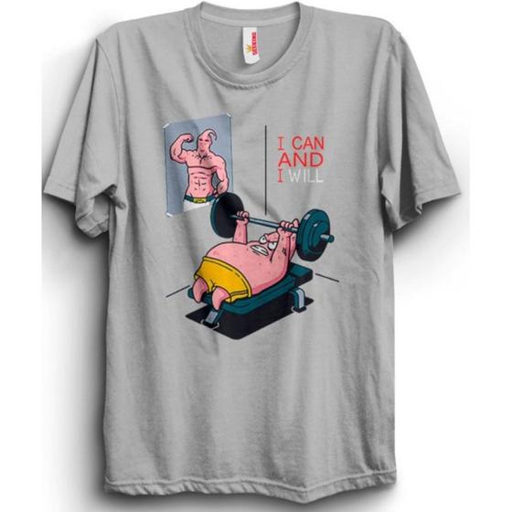 Imagem de Camiseta Básica Camisa Desenho Bob Esponja I Can And I Will Academia Unissex