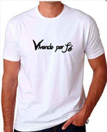 Imagem de Camiseta básica evangélica Vivendo por fé100%algodão