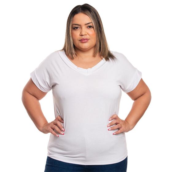 Imagem de Camiseta Basica Feminina Blusinhas Para Academia De Malha Plus Size Gola V Moda Evangélica Bem Costurada G1 ao G4