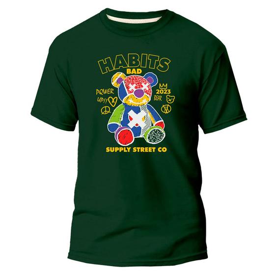 Imagem de Camiseta Básica Unissex Tecido Algodão Premium Urso Habits Color Streetwear