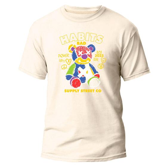 Imagem de Camiseta Básica Unissex Tecido Algodão Premium Urso Habits Color Streetwear Style