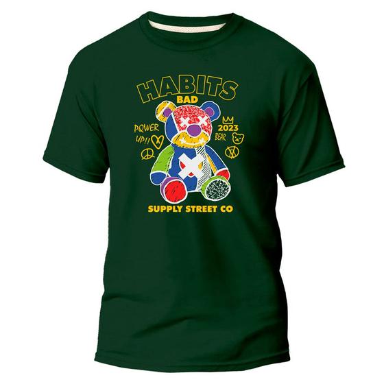 Imagem de Camiseta Básica Unissex Tecido Algodão Premium Urso Habits Color Streetwear Style