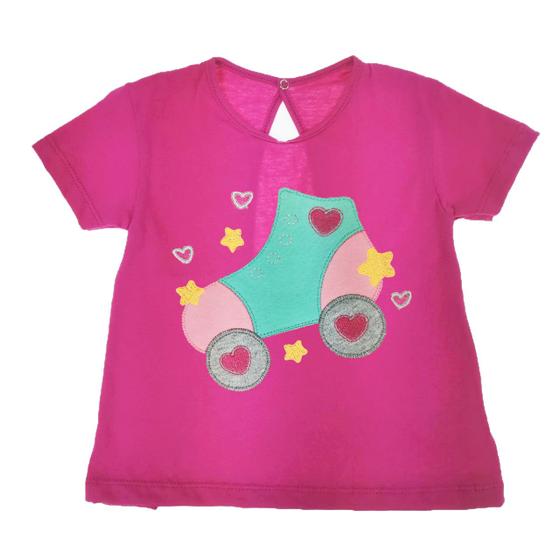 Imagem de Camiseta batinha curta pink patins bordado