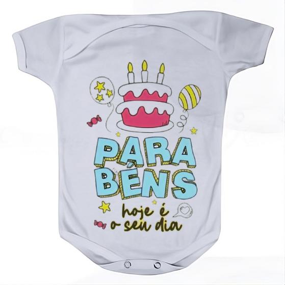 Imagem de Camiseta Bebê Manga Curta Estampado Parabéns