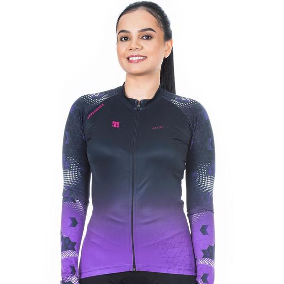 Imagem de Camiseta Bike Elite Manga Longa Preto/roxo  135246  tamanho: M