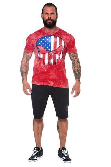 Imagem de Camiseta black skull usa masculina vermelha