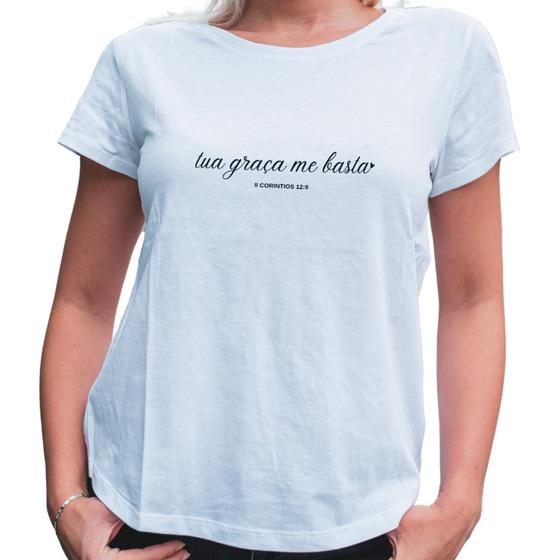 Imagem de Camiseta blusa feminina Tua Graça Me Basta manga curta Confortável