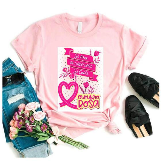 Imagem de Camiseta blusa outubro rosa campanha de prevenção ao cancer