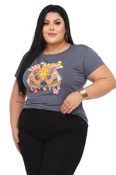 Imagem de Camiseta Blusa Tshirt Feminina Cinza Plus Size Viscolycra GG Veste 48 á 54 Moda Curve