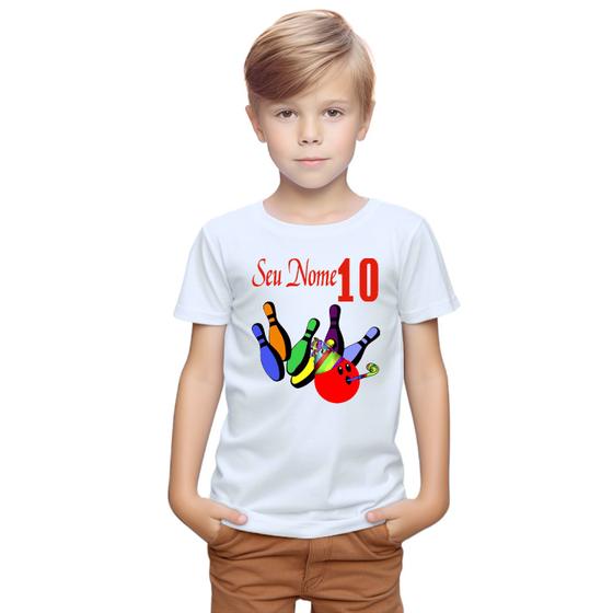 Imagem de Camiseta Boliche Aniversario Festa Camisa Personalizada Blusa Infantil e Juvenil Algodão com Poliéster