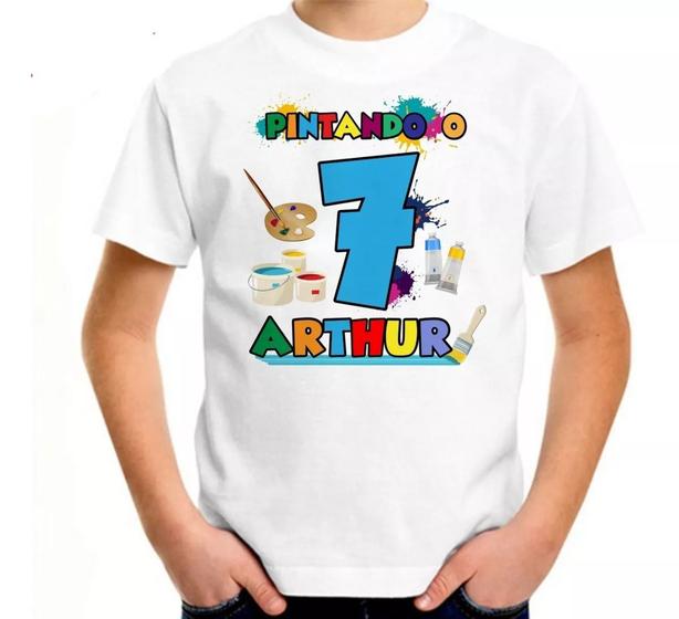 Imagem de Camiseta Branca Infantil Personalizada Pintando o Sete 7