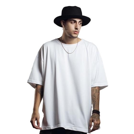 Imagem de Camiseta Branca Oversized Plus Size Masculino de Verão larga Grande