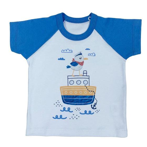 Imagem de Camiseta branca raglan pássaro barco onda