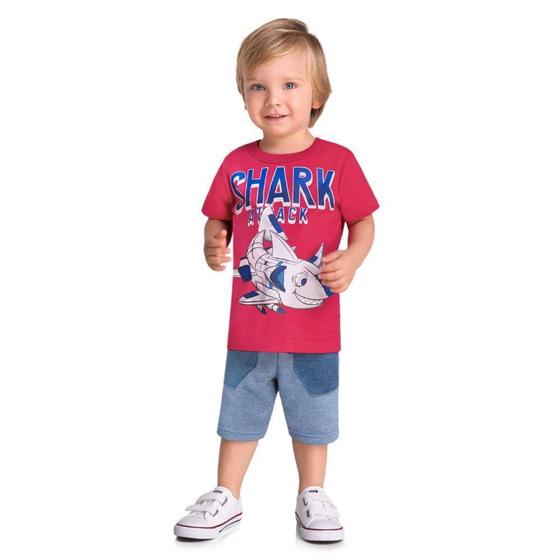 Imagem de Camiseta Brandili Malha Estampa De Tubarão Infantil