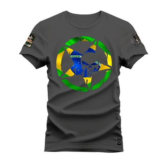 Imagem de Camiseta Brasão Brasil Plus Size Forma Grande Confortável Estampada