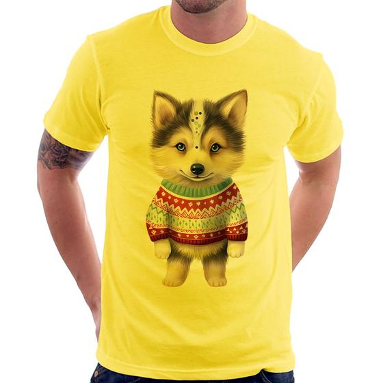 Imagem de Camiseta Cachorro Husky Siberiano Natalino - Foca na Moda