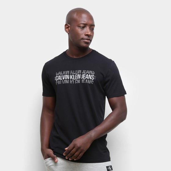 Imagem de Camiseta Calvin Klein Logo Listras Masculina