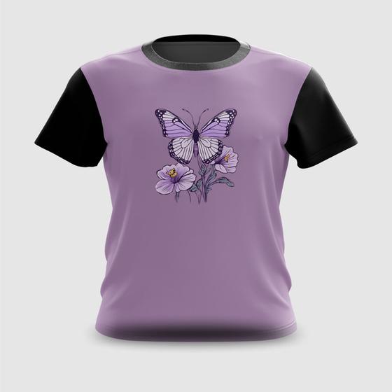 Imagem de Camiseta Camisa Borboleta Lilás com Flores