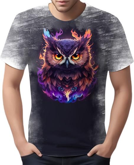 Imagem de Camiseta Camisa Estampada Coruja Fogo Ilustração Moda 3