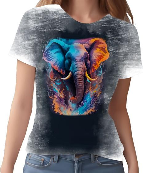 Imagem de Camiseta Camisa Estampada Elefante Fogo Ilustração Moda 1