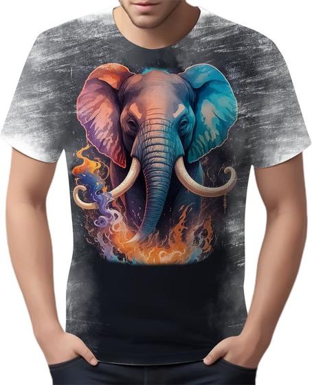 Imagem de Camiseta Camisa Estampada Elefante Fogo Ilustração Moda 4