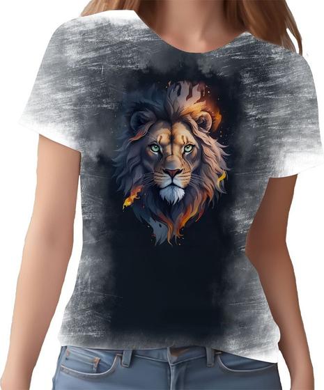 Imagem de Camiseta Camisa Estampada Leão Rei Fogo Ilustração Moda 1