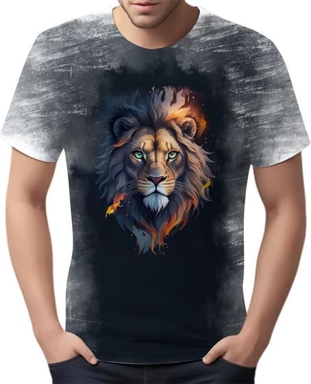 Imagem de Camiseta Camisa Estampada Leão Rei Fogo Ilustração Moda 2