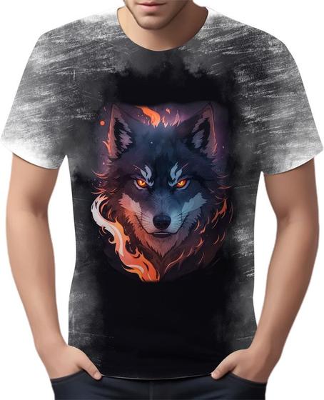 Imagem de Camiseta Camisa Estampada Lobo Mal Fogo Animais Floresta 2