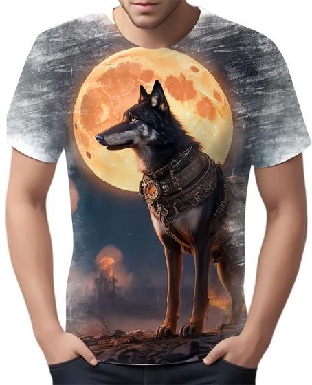 Imagem de Camiseta Camisa Estampada Steampunk Lobo Matilha Lua HD 2