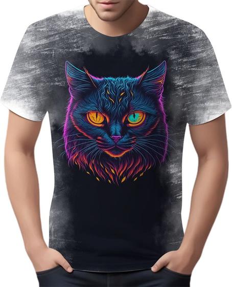 Imagem de Camiseta Camisa Estampada T-shirt Face Gato Neon Felino 5