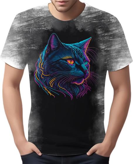 Imagem de Camiseta Camisa Estampada T-shirt Face Gato Neon Felino 6