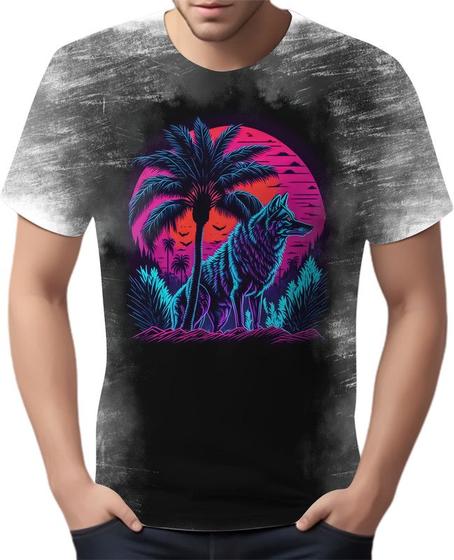 Imagem de Camiseta Camisa Estampada T-shirt Face Lobo Neon Canino 4