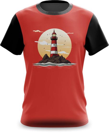 Imagem de Camiseta Camisa Farol Vermelho no Oceano