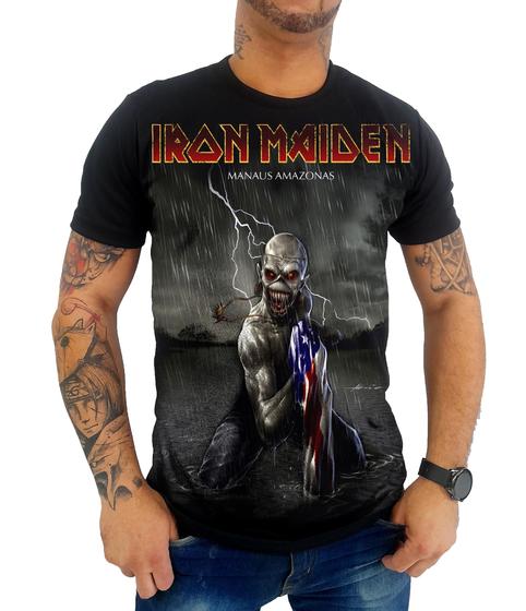 Imagem de Camiseta Camisa Iron Maiden Eddie Rock Skull Caveira Brasil Masculina