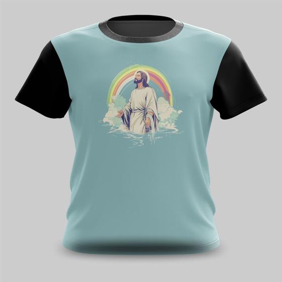 Imagem de Camiseta Camisa Jesus no Rio com Arco-Íris ao Fundo