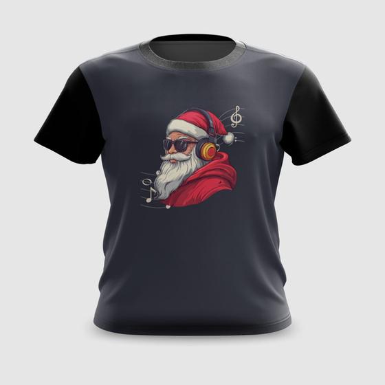 Imagem de Camiseta Camisa Papai Noel Estiloso Ouvindo Música