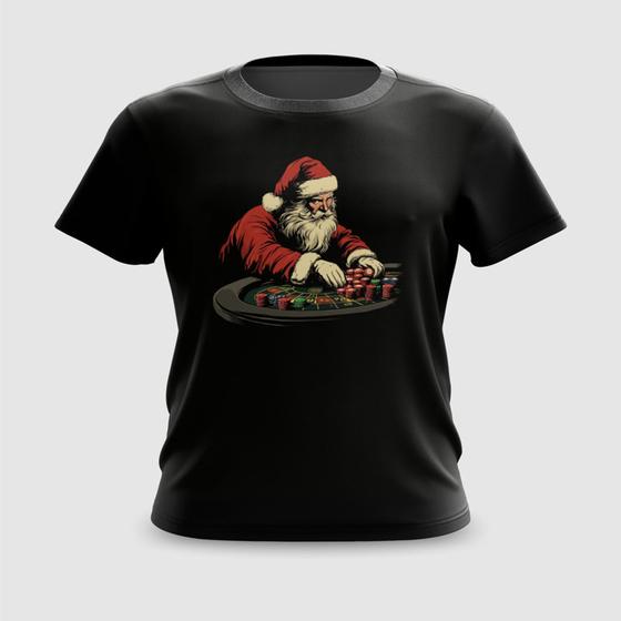 Imagem de Camiseta Camisa Papai Noel Jogando Poker Cassino Natal