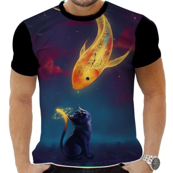 Imagem de Camiseta Camisa Personalizada Peixes Mar Oceano Gato 1 _x000D_