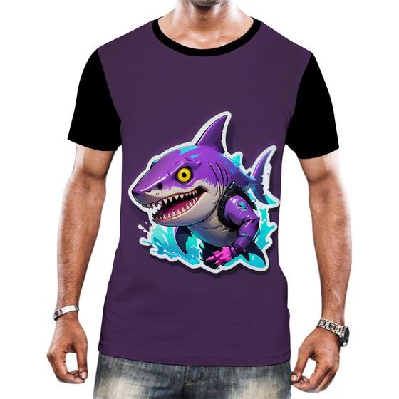 Imagem de Camiseta Camisa Tshirt Animais Cyberpunk Tubarão Mar Tecno
