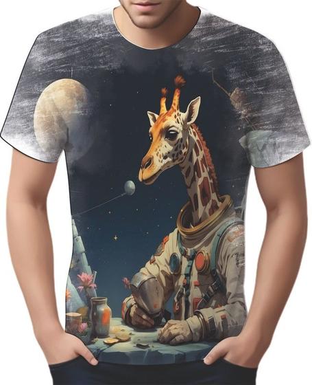 Imagem de Camiseta Camisa Tshirt Animal Girafa Astronauta Lua Marte