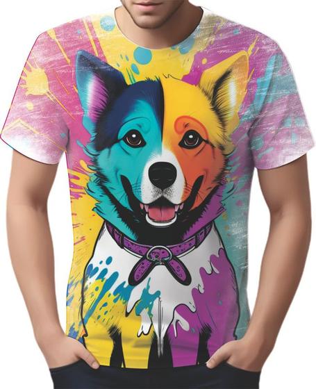 Imagem de Camiseta Camisa Tshirt Estampa Cachorro Pop Art Colorido 